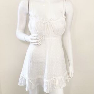 Dolls Kill Brand Generation Kiss White Eyelet Mini Tank Dress w Ruffle Hem